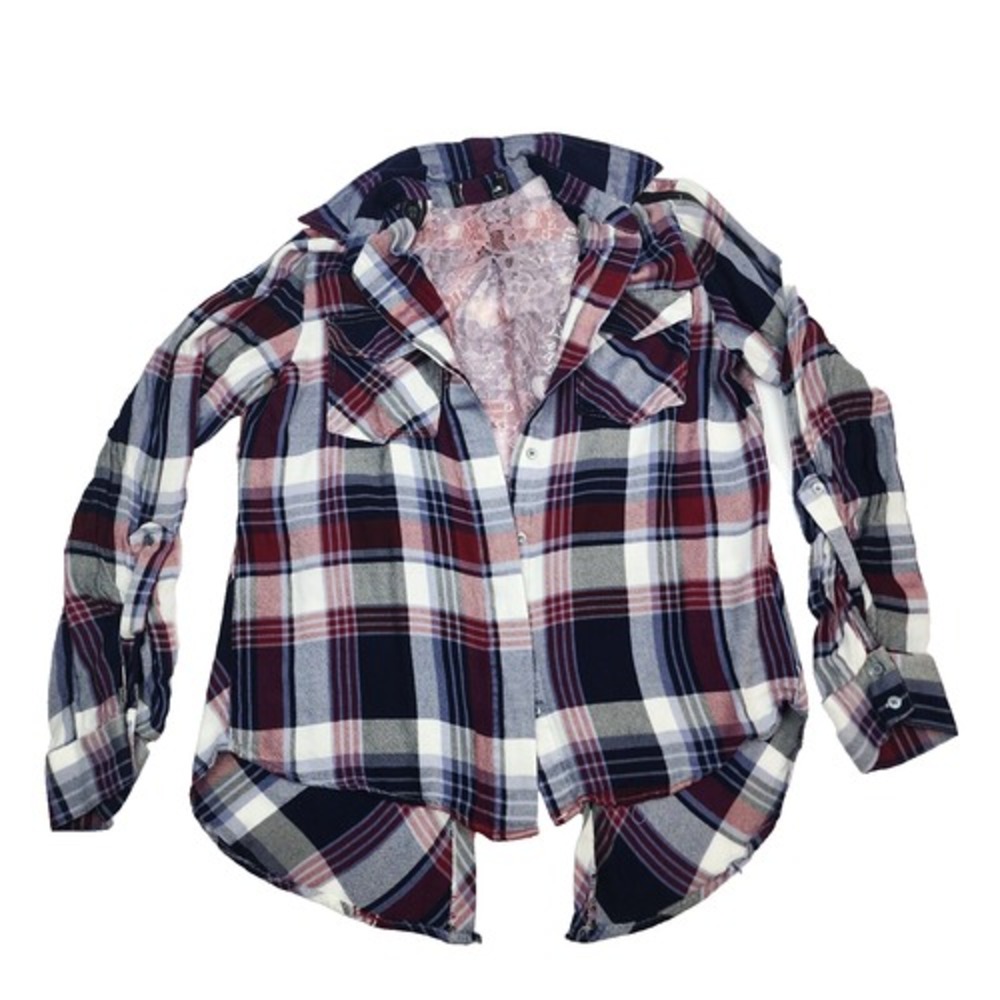 Womens‎ Small Long Sleeve Flannel Button Up Plaid Shirt with Mesh Back